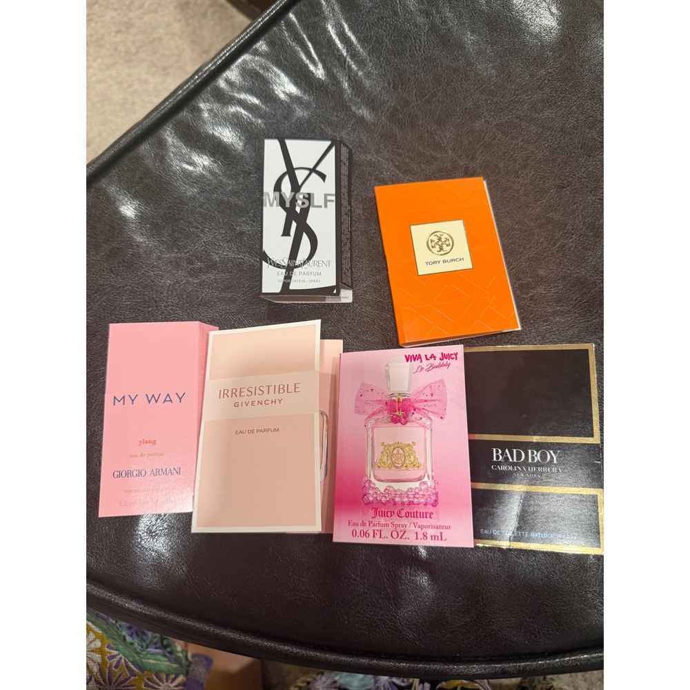 Designer Fragrance Sample Lot 6pc‎ YSL MYSLF Armani Givenchy Juicy Herrera Tory